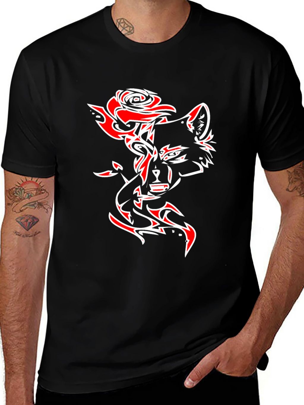 Wolf Rose Graphic T-Shirt - Black