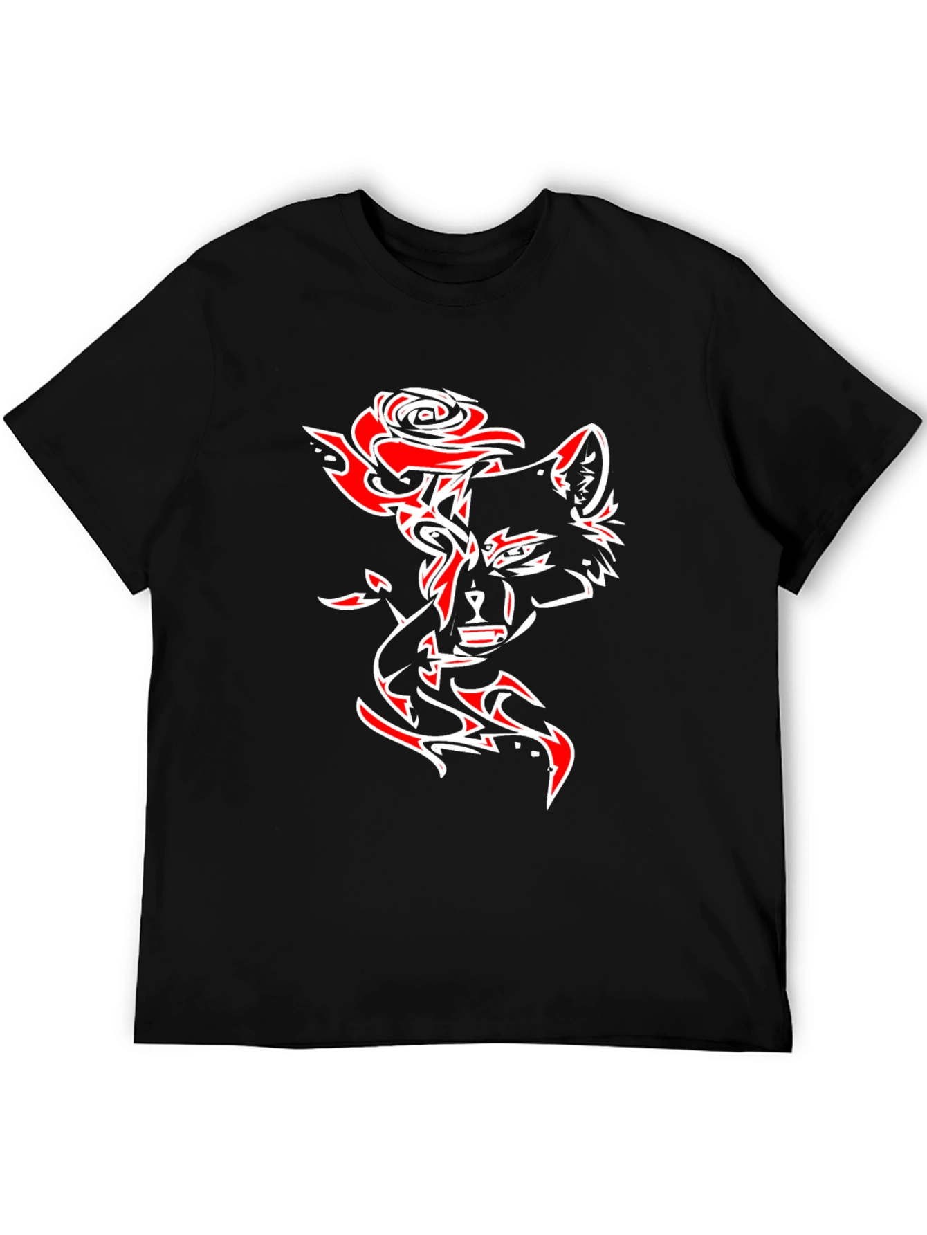Wolf Rose Graphic T-Shirt - Black