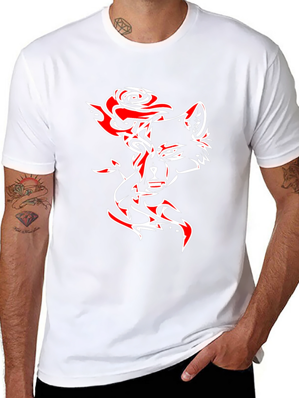 Wolf Rose Graphic T-Shirt - Black