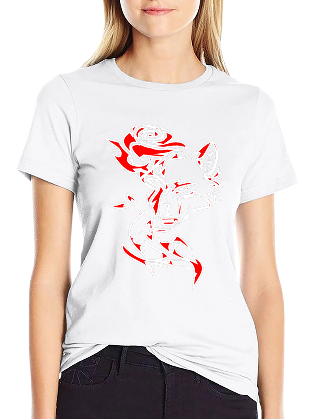Wolf Rose Graphic T-Shirt - Black