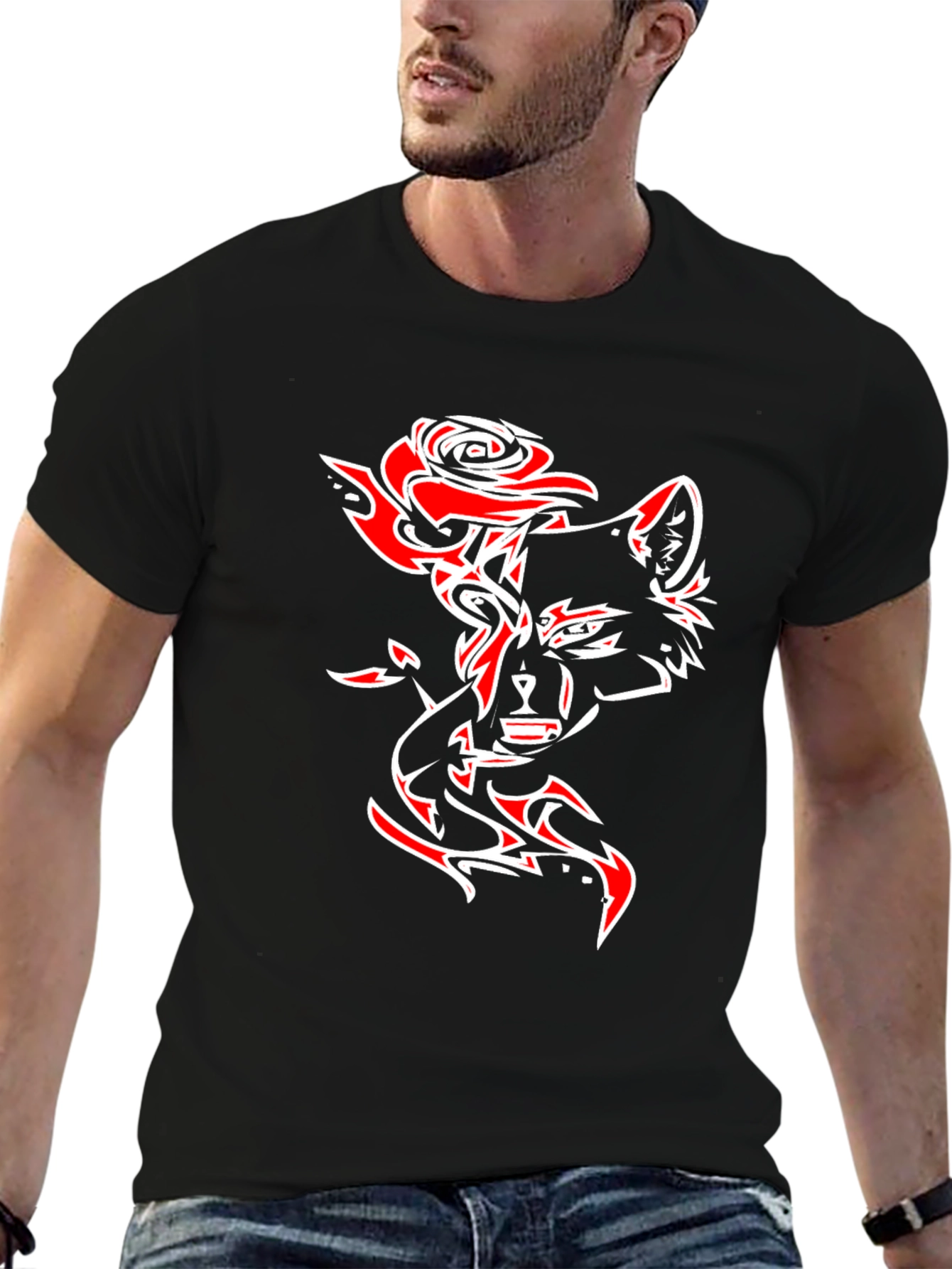 Wolf Rose Graphic T-Shirt - Black