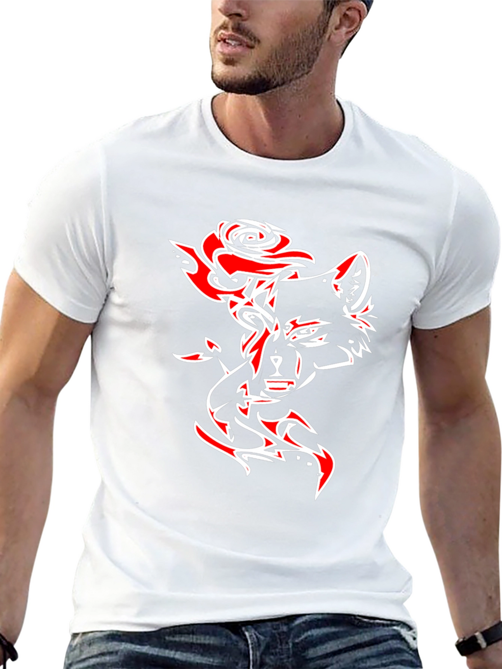 Wolf Rose Graphic T-Shirt - Black