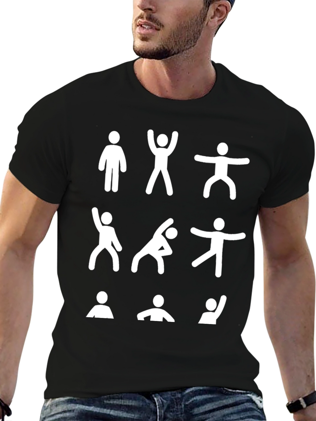 Funny Stick Figure Exercise Black T-Shirt