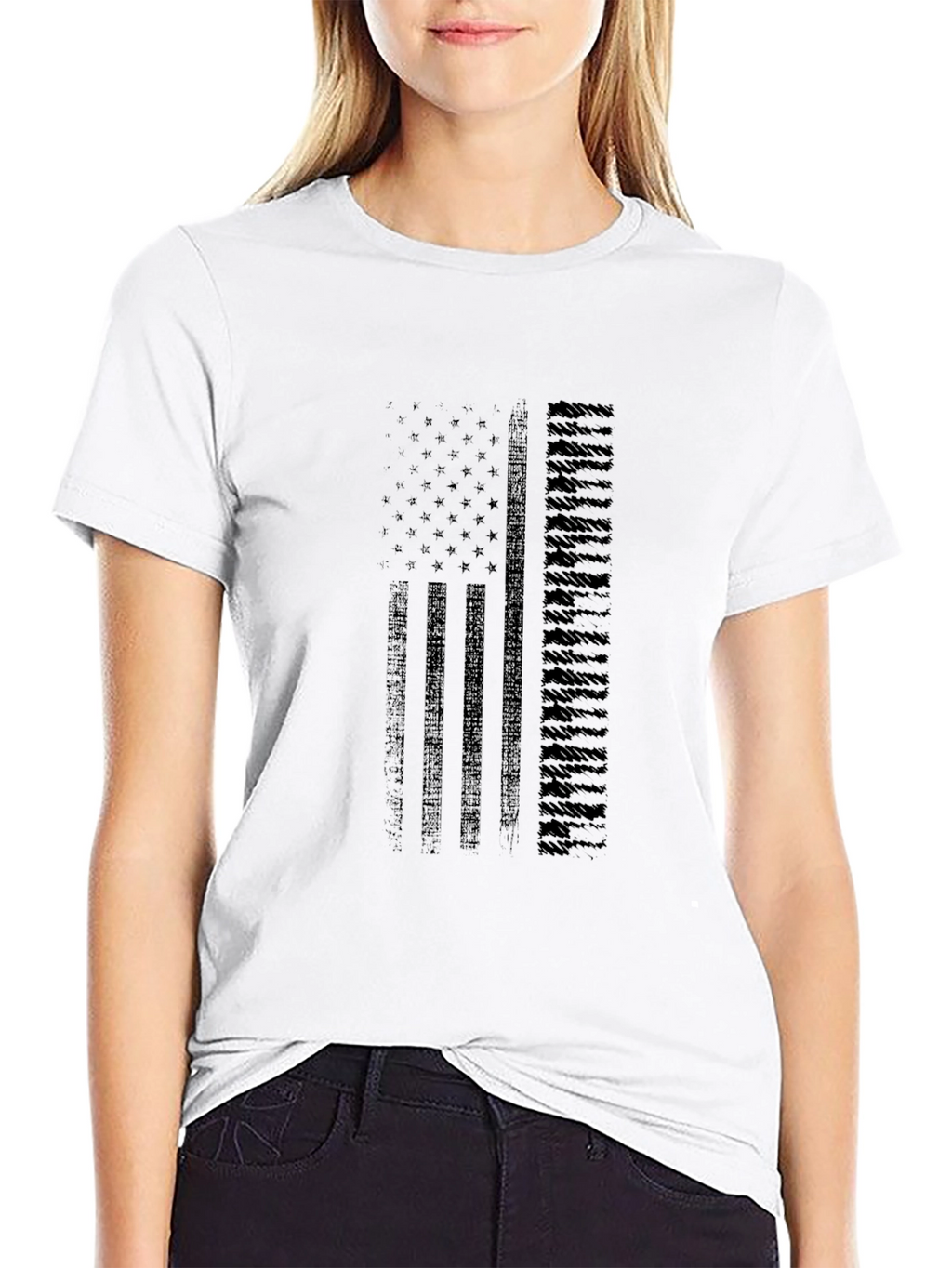 American Flag Graphic Print Mens Black T-Shirt