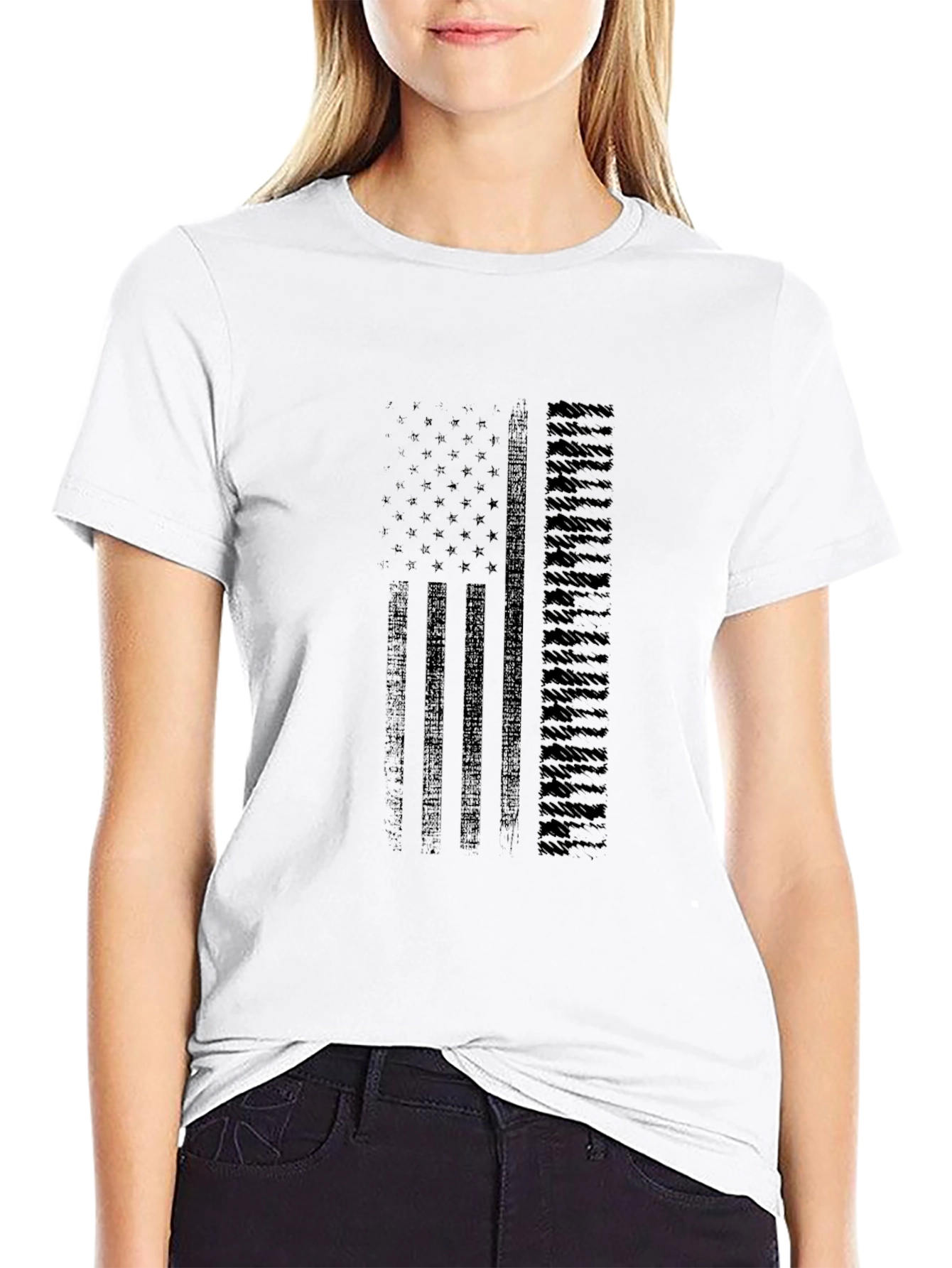 American Flag Graphic Print Mens Black T-Shirt