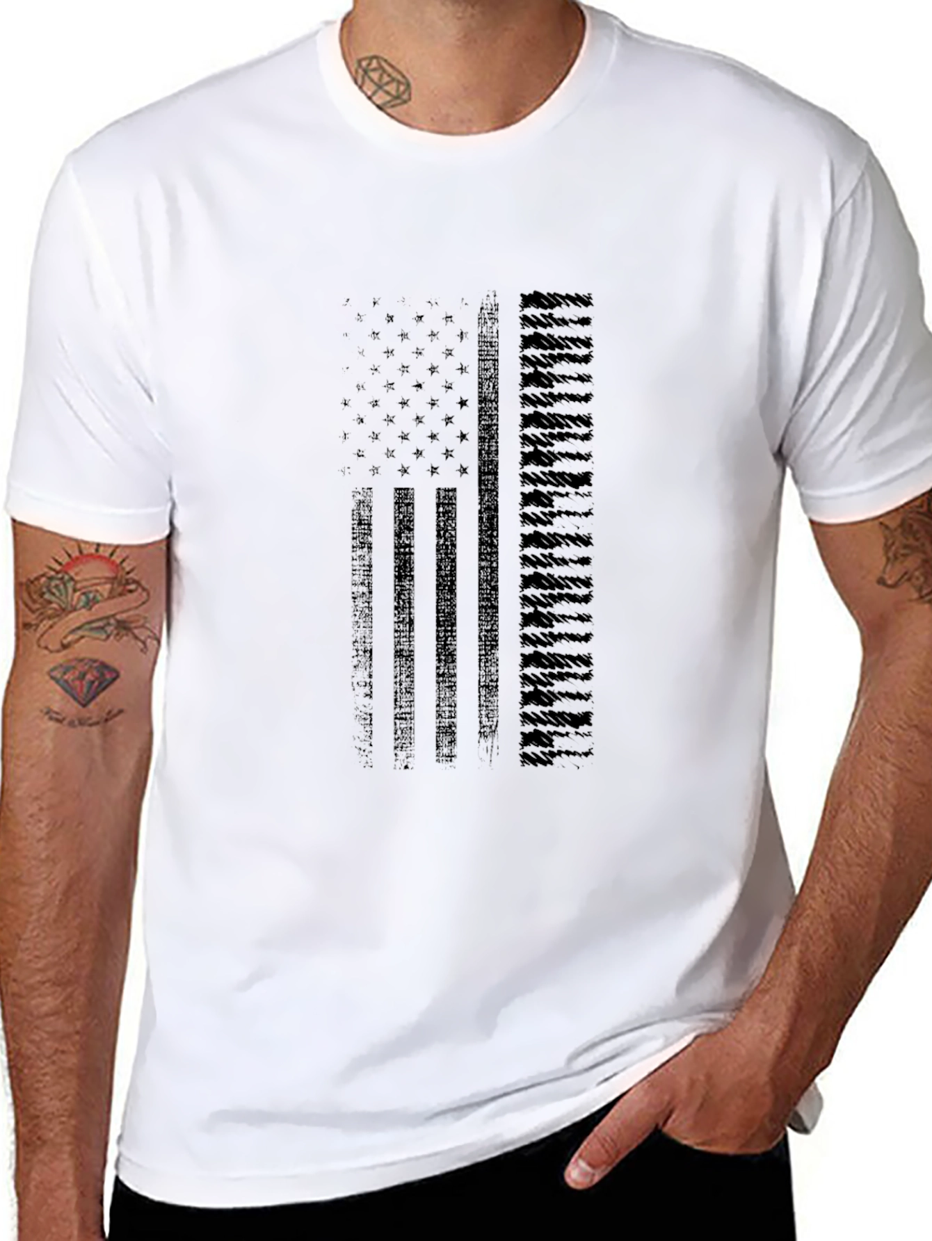 American Flag Graphic Print Mens Black T-Shirt