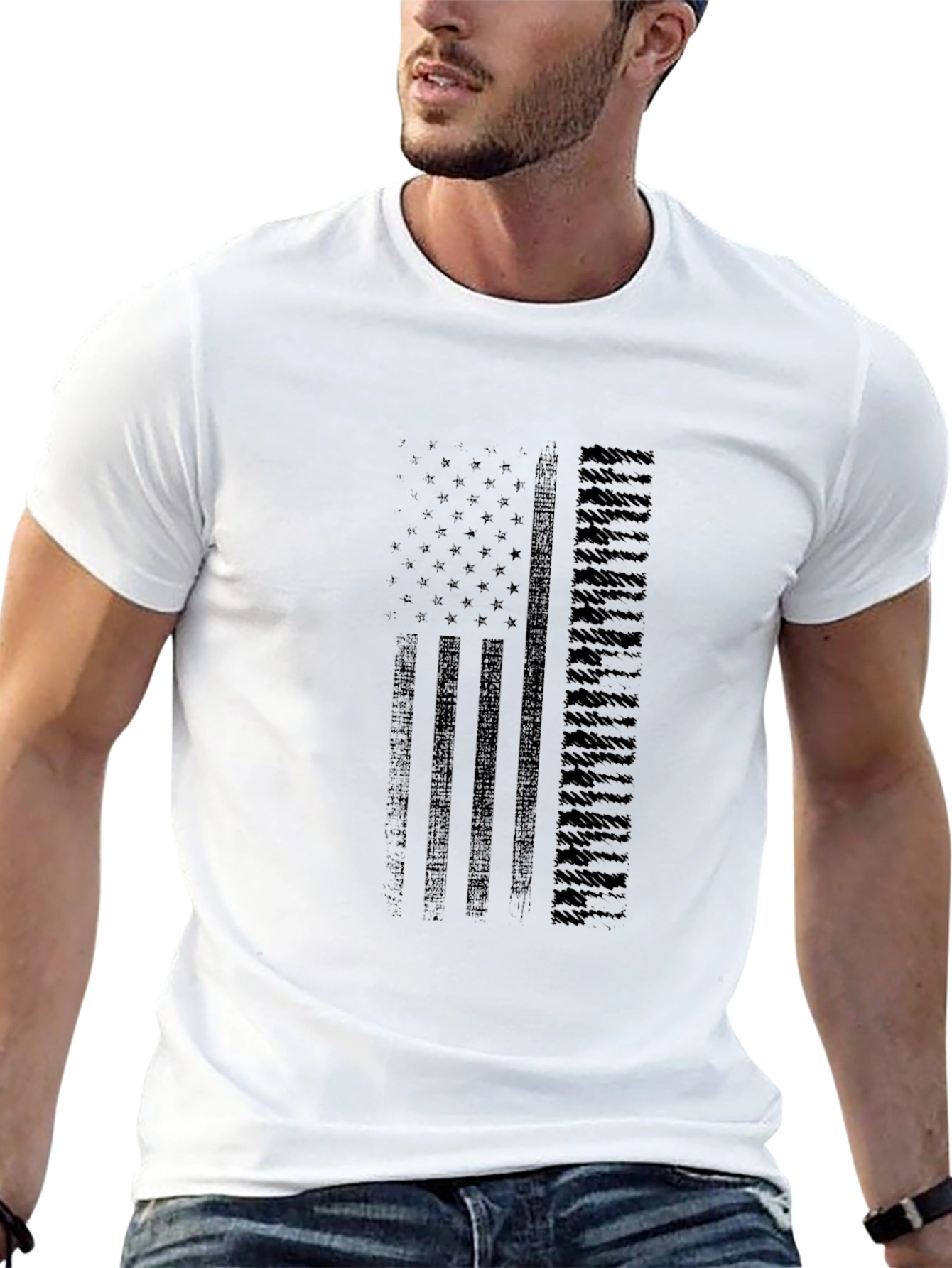 American Flag Graphic Print Mens Black T-Shirt