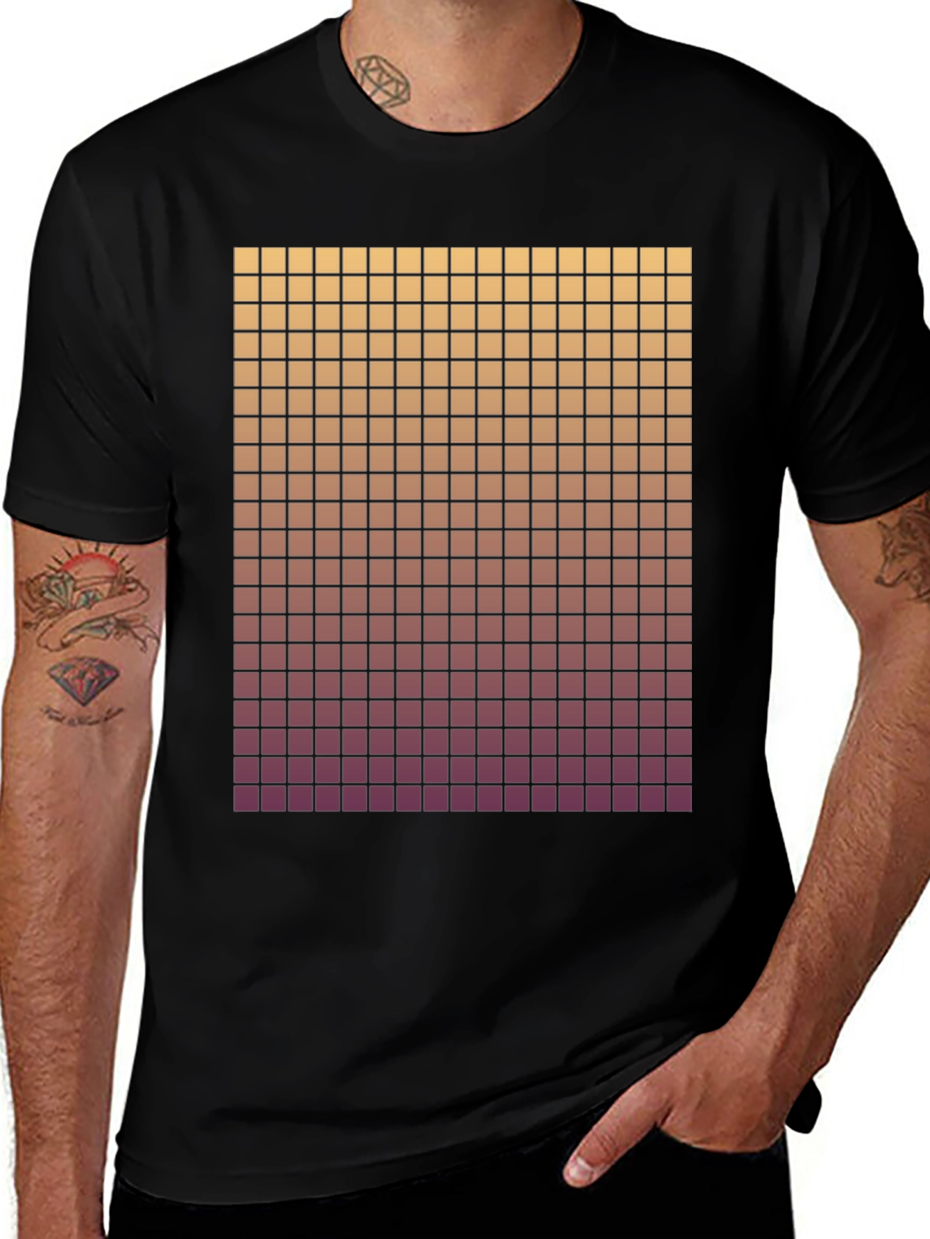 Gradient Grid Graphic Tee - Modern Style