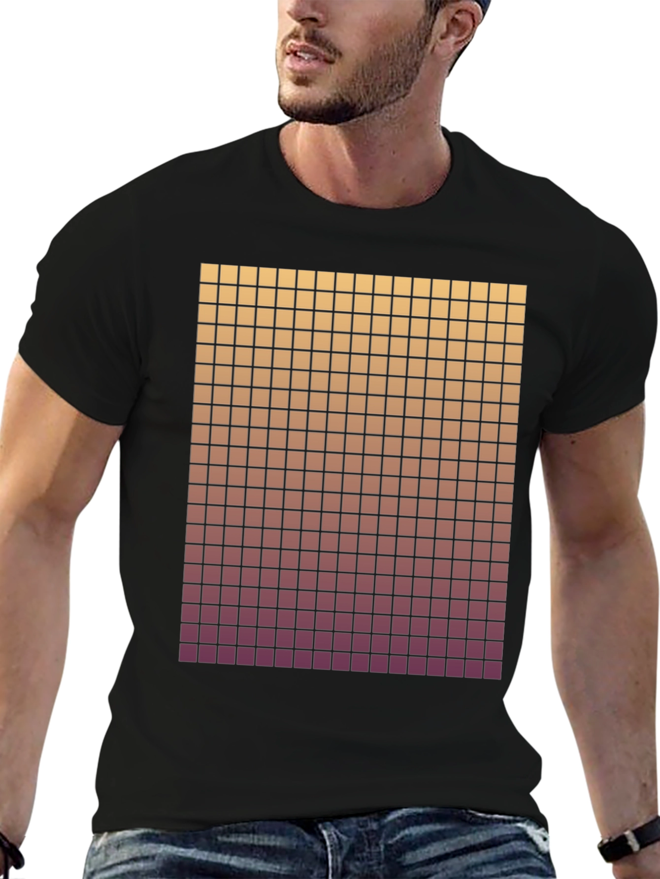 Gradient Grid Graphic Tee - Modern Style