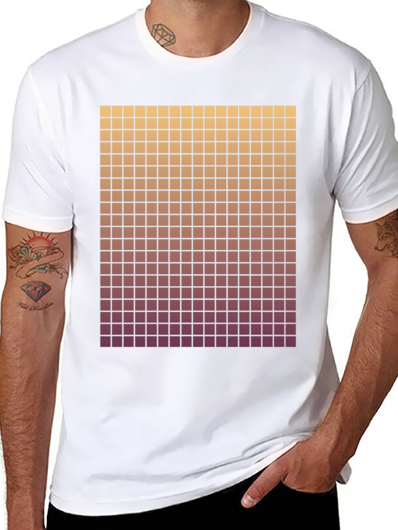 Gradient Grid Graphic Tee - Modern Style