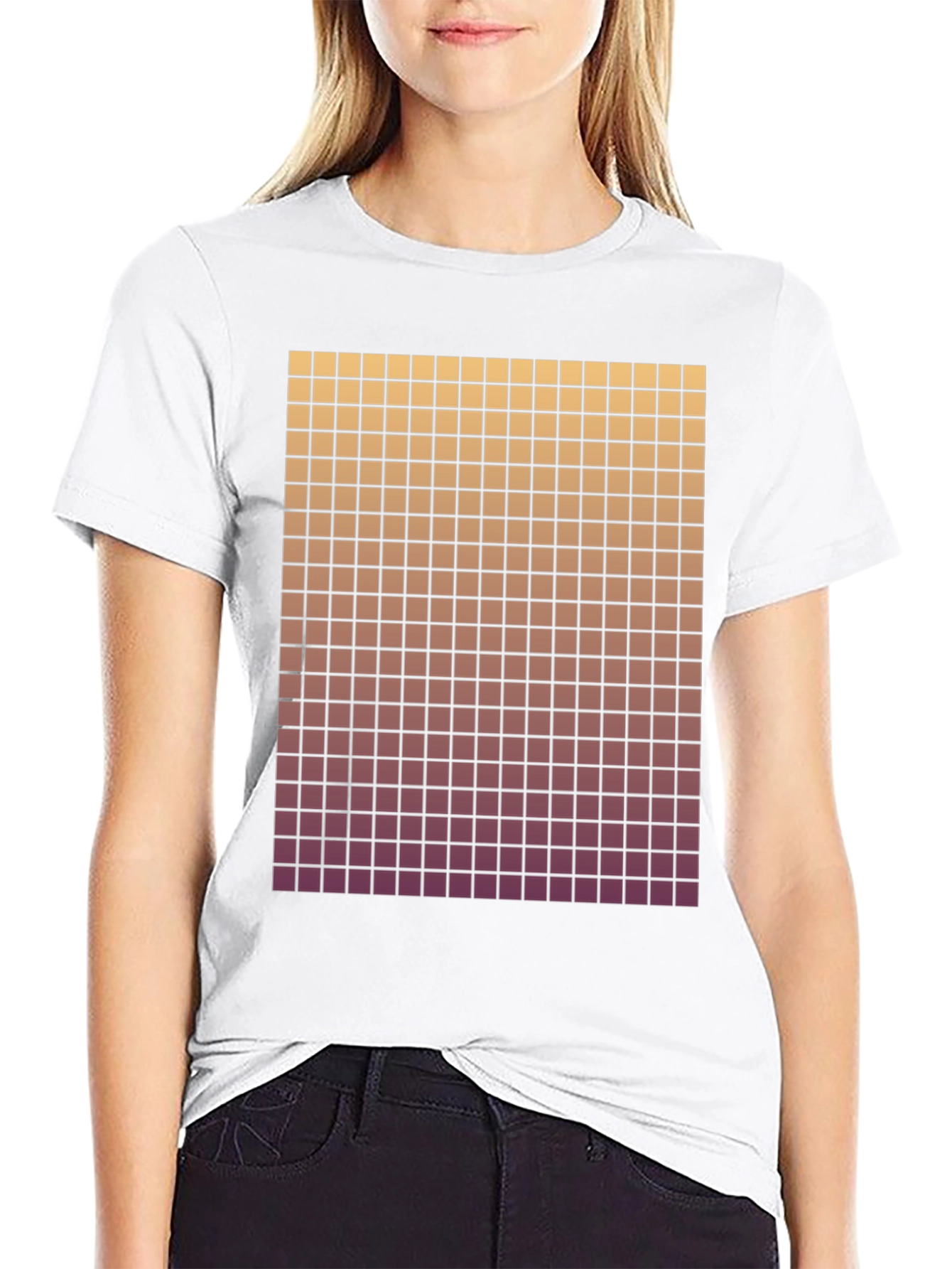 Gradient Grid Graphic Tee - Modern Style