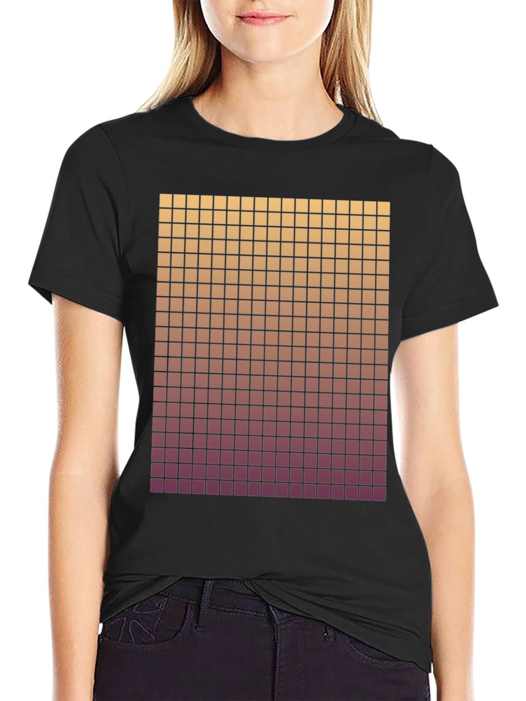 Gradient Grid Graphic Tee - Modern Style