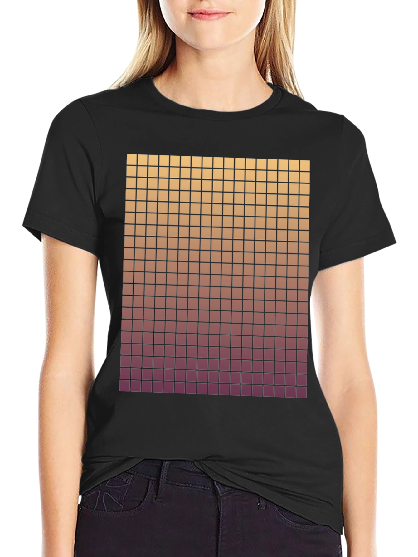 Gradient Grid Graphic Tee - Modern Style