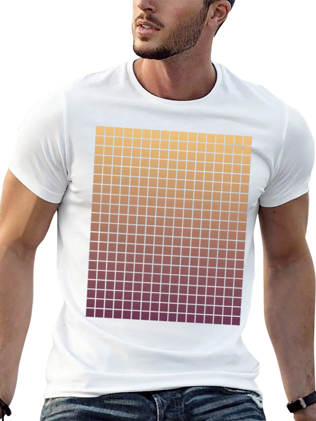 Gradient Grid Graphic Tee - Modern Style