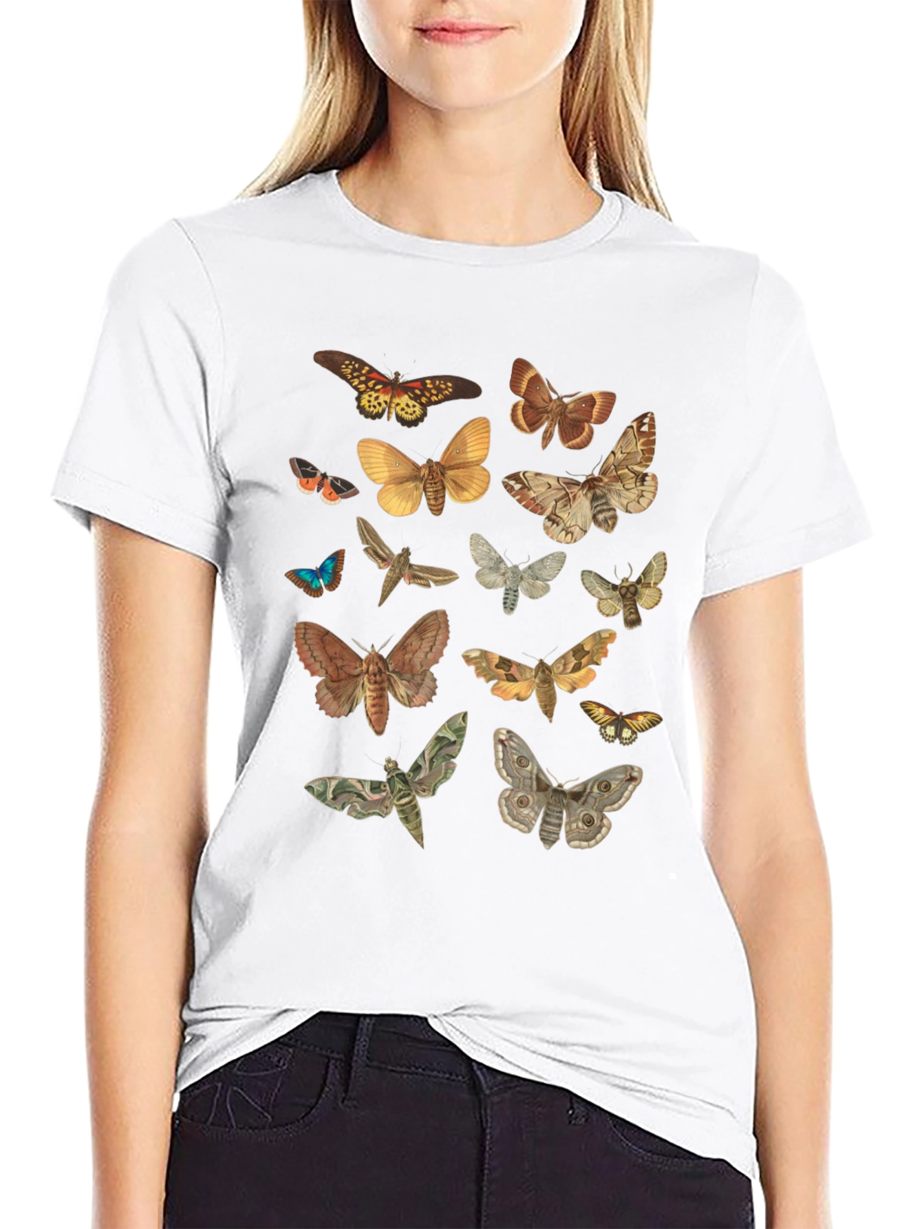 Moth Print Crew Neck T-Shirt