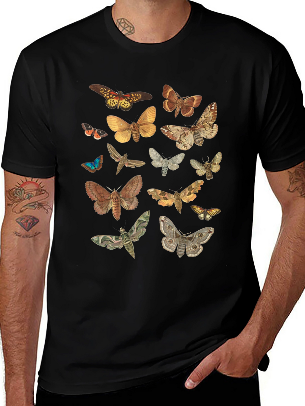 Moth Print Crew Neck T-Shirt