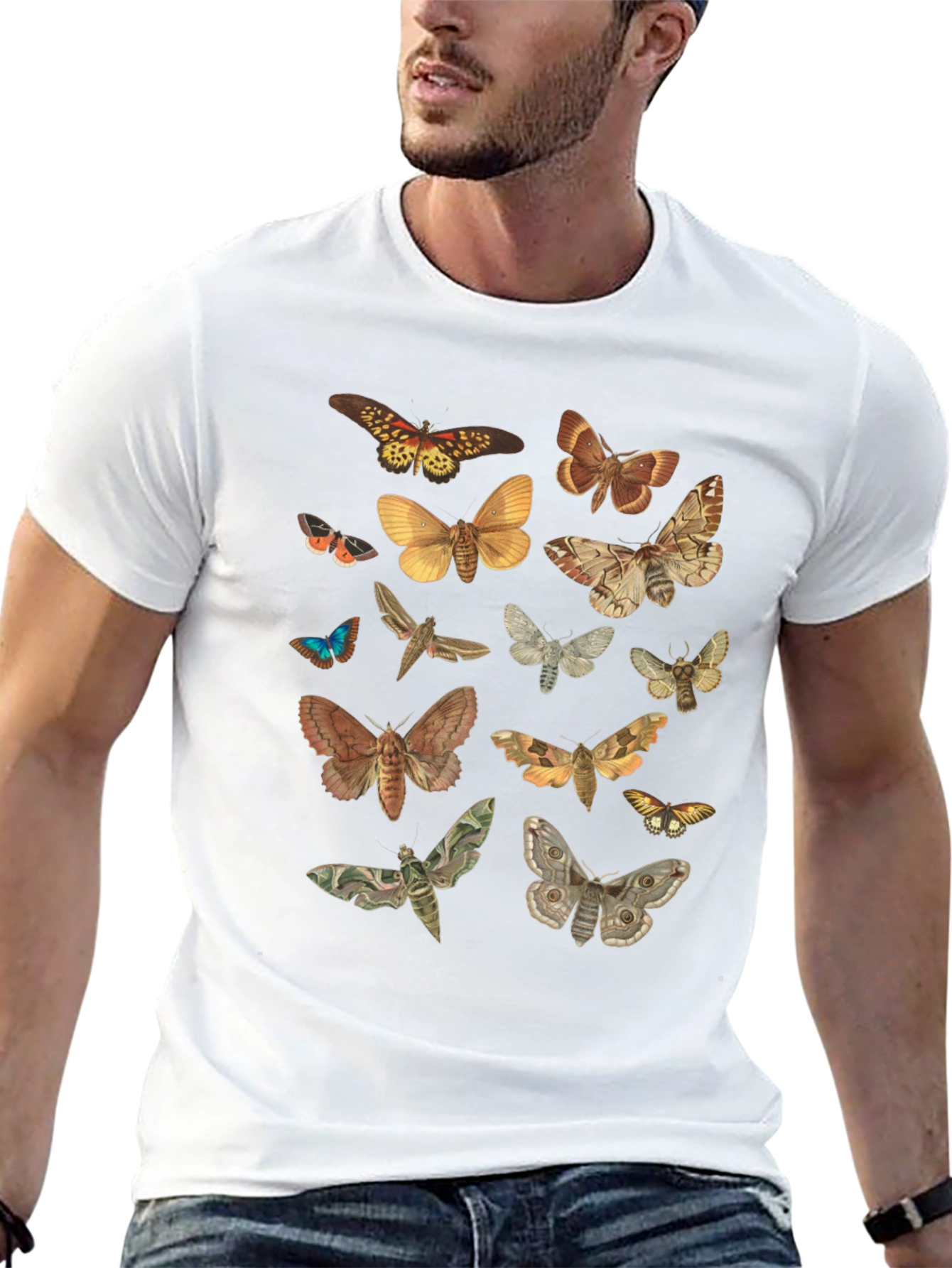 Moth Print Crew Neck T-Shirt