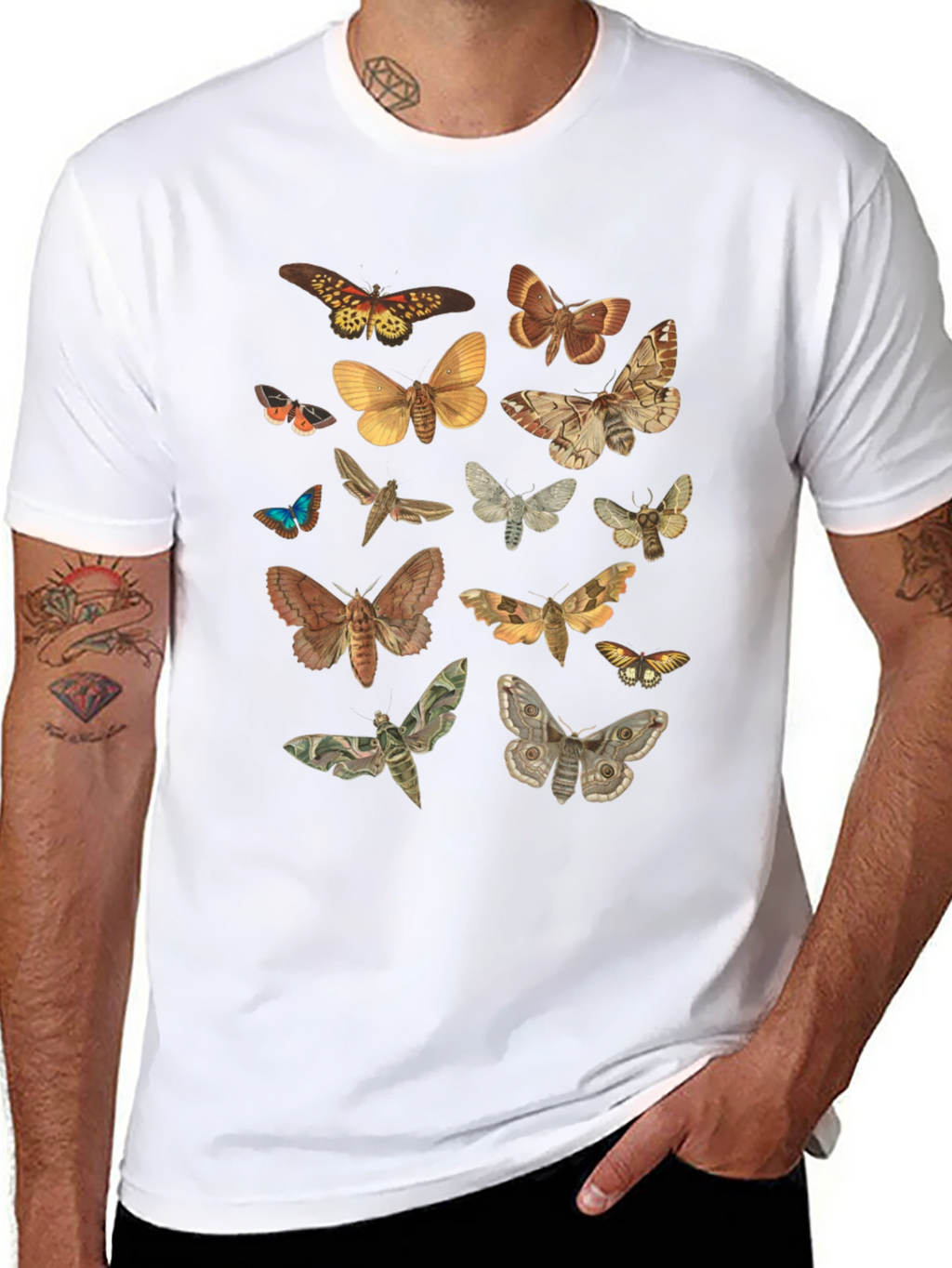 Moth Print Crew Neck T-Shirt
