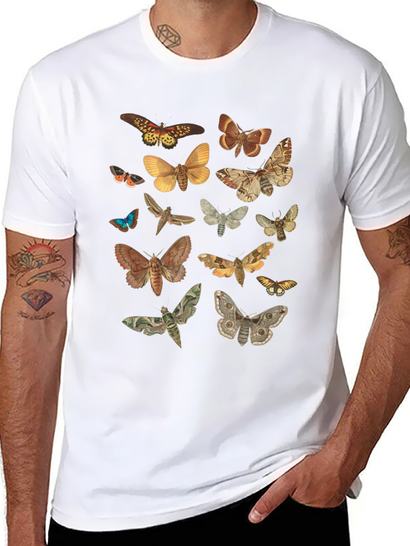 Moth Print Crew Neck T-Shirt