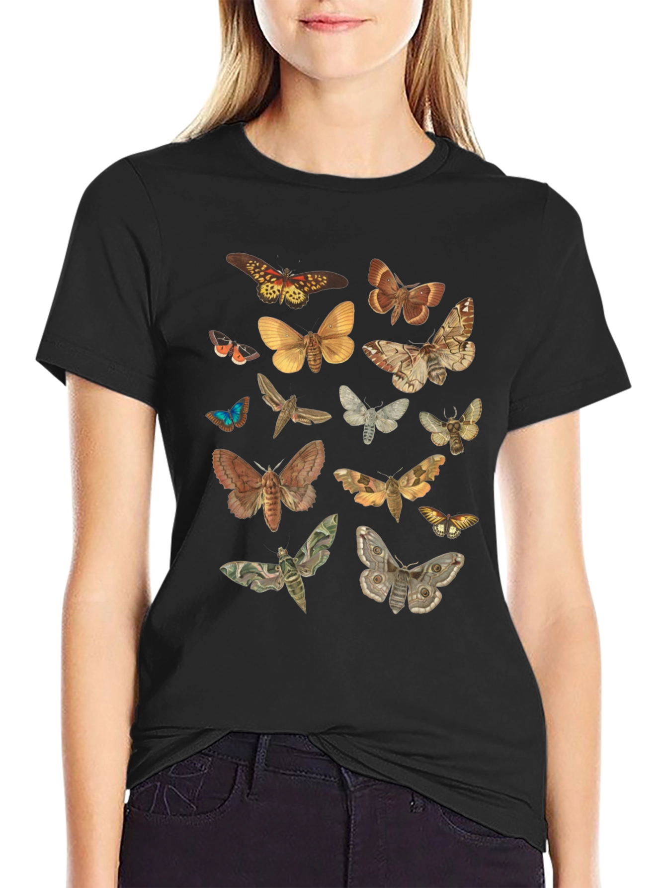 Moth Print Crew Neck T-Shirt