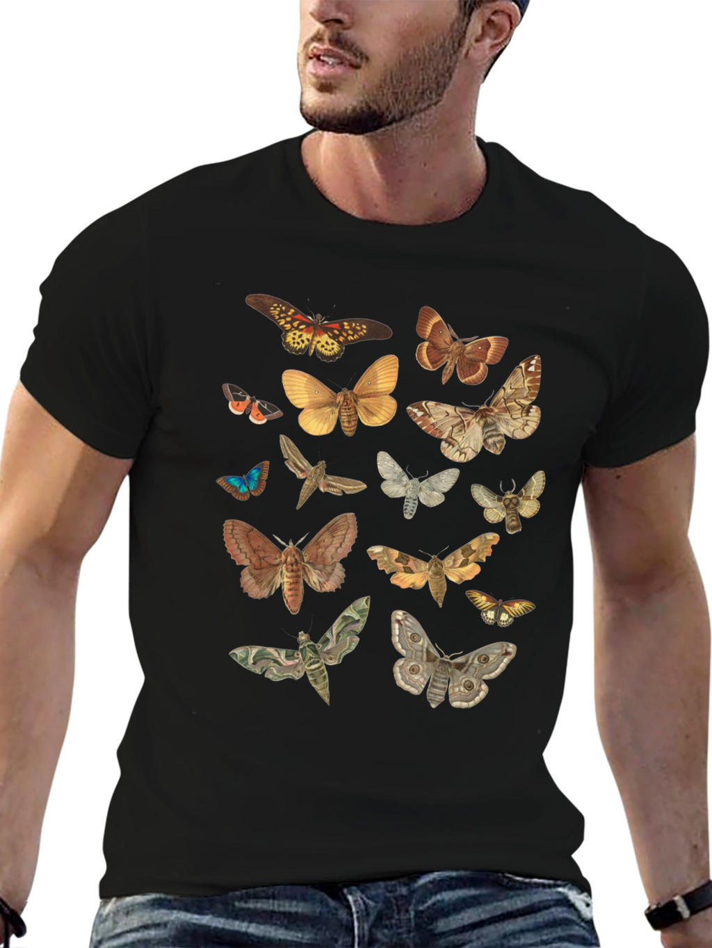Moth Print Crew Neck T-Shirt