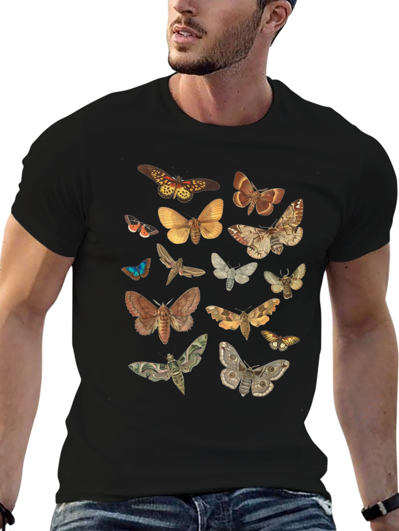Moth Print Crew Neck T-Shirt