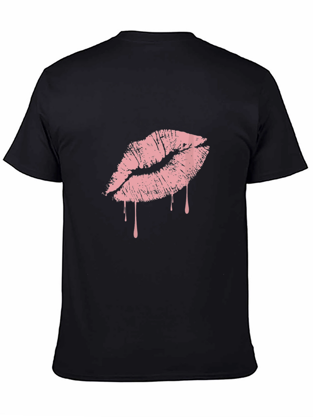 Black T-Shirt with Pink Dripping Lips Graphic