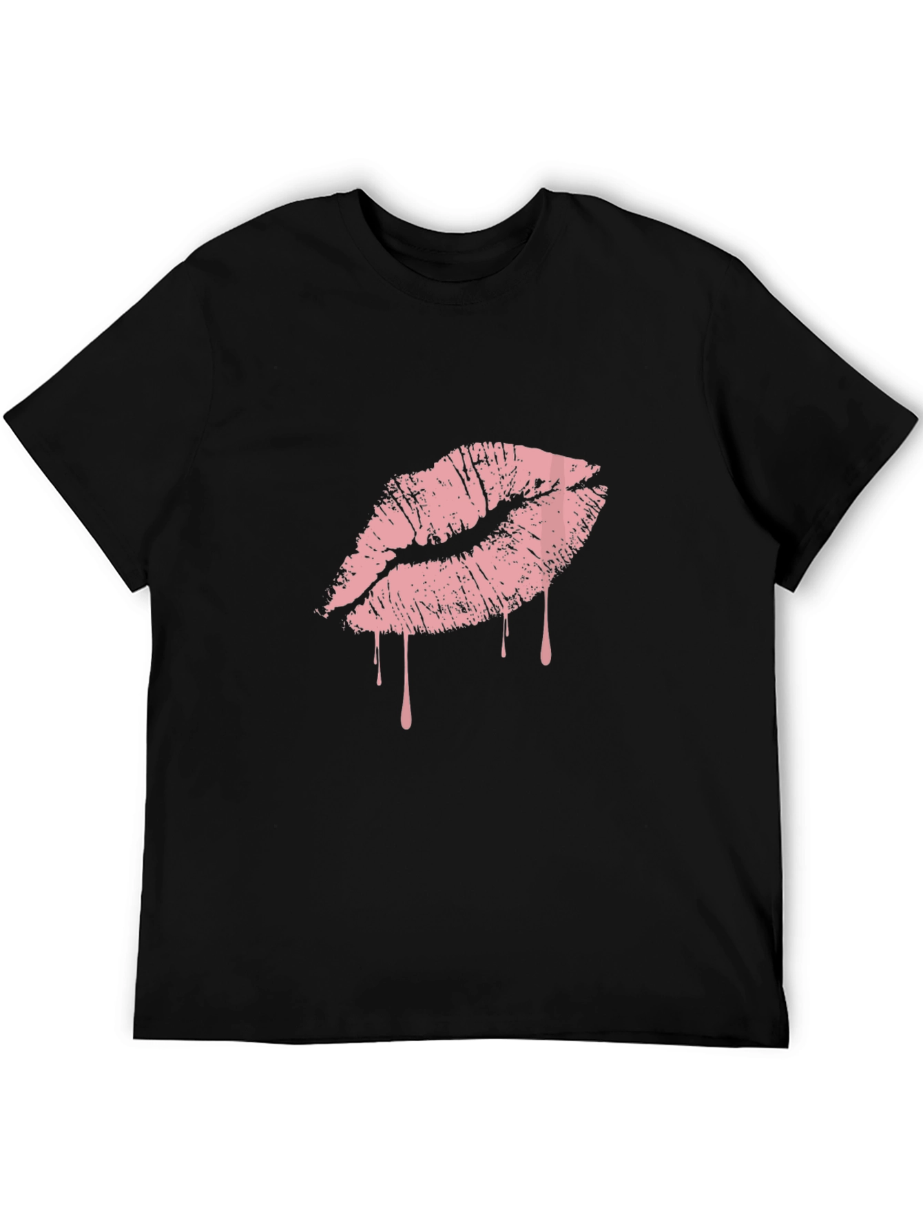 Black T-Shirt with Pink Dripping Lips Graphic