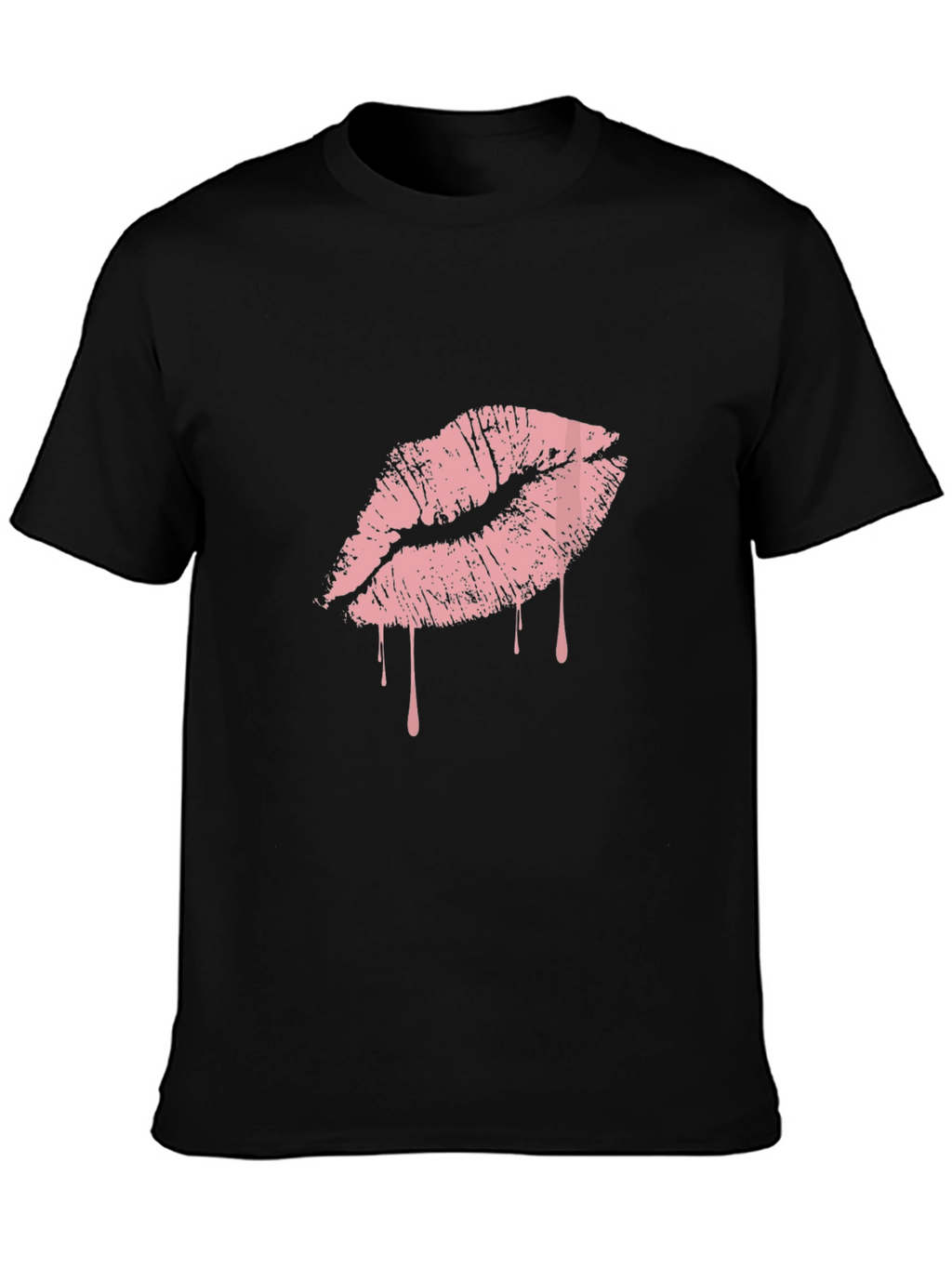 Black T-Shirt with Pink Dripping Lips Graphic
