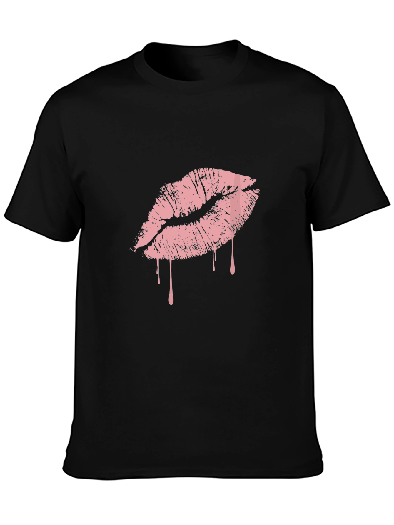 Black T-Shirt with Pink Dripping Lips Graphic