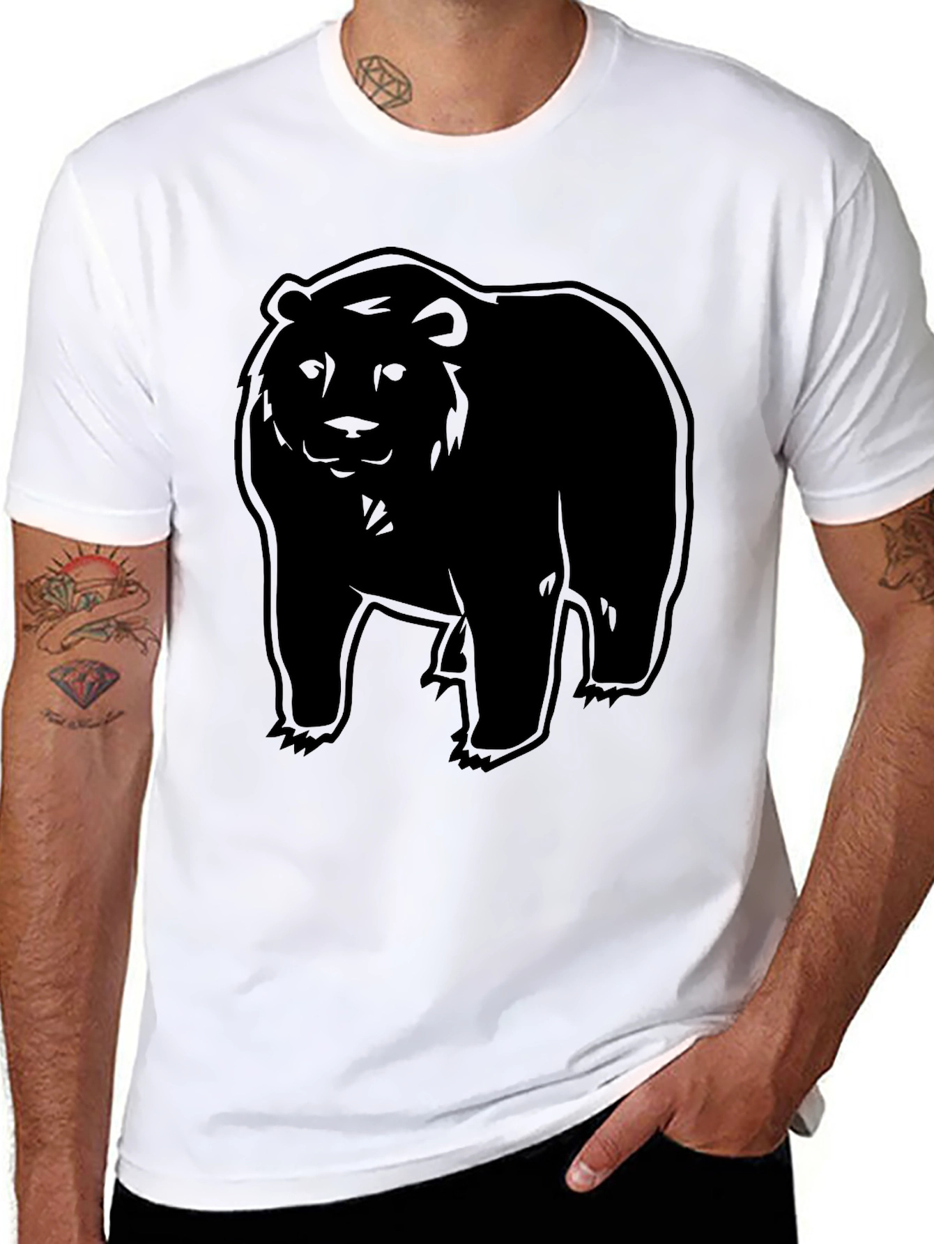 Black Bear Graphic Print Crew Neck T-Shirt