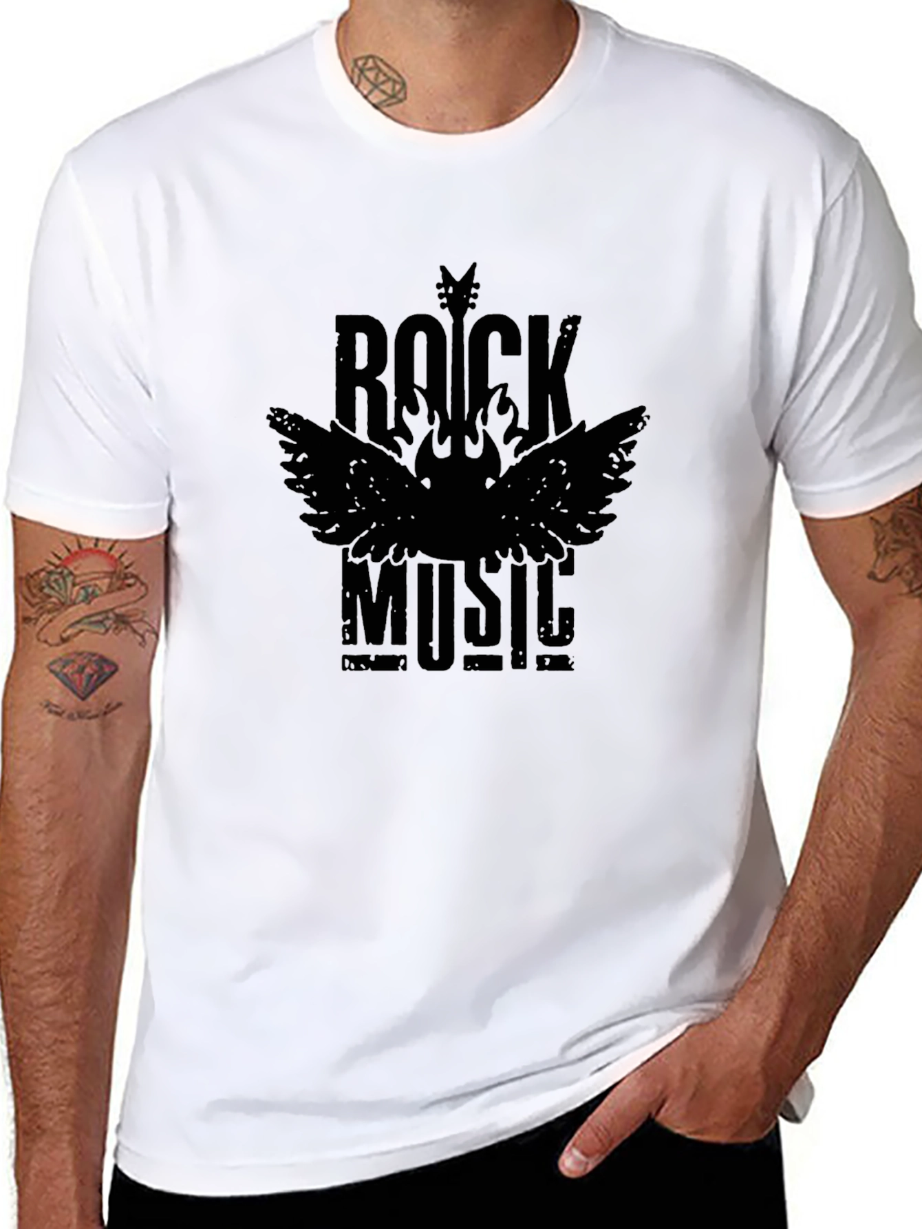 Rock Music Graphic T-Shirt - Stylish Crew Neck Tee
