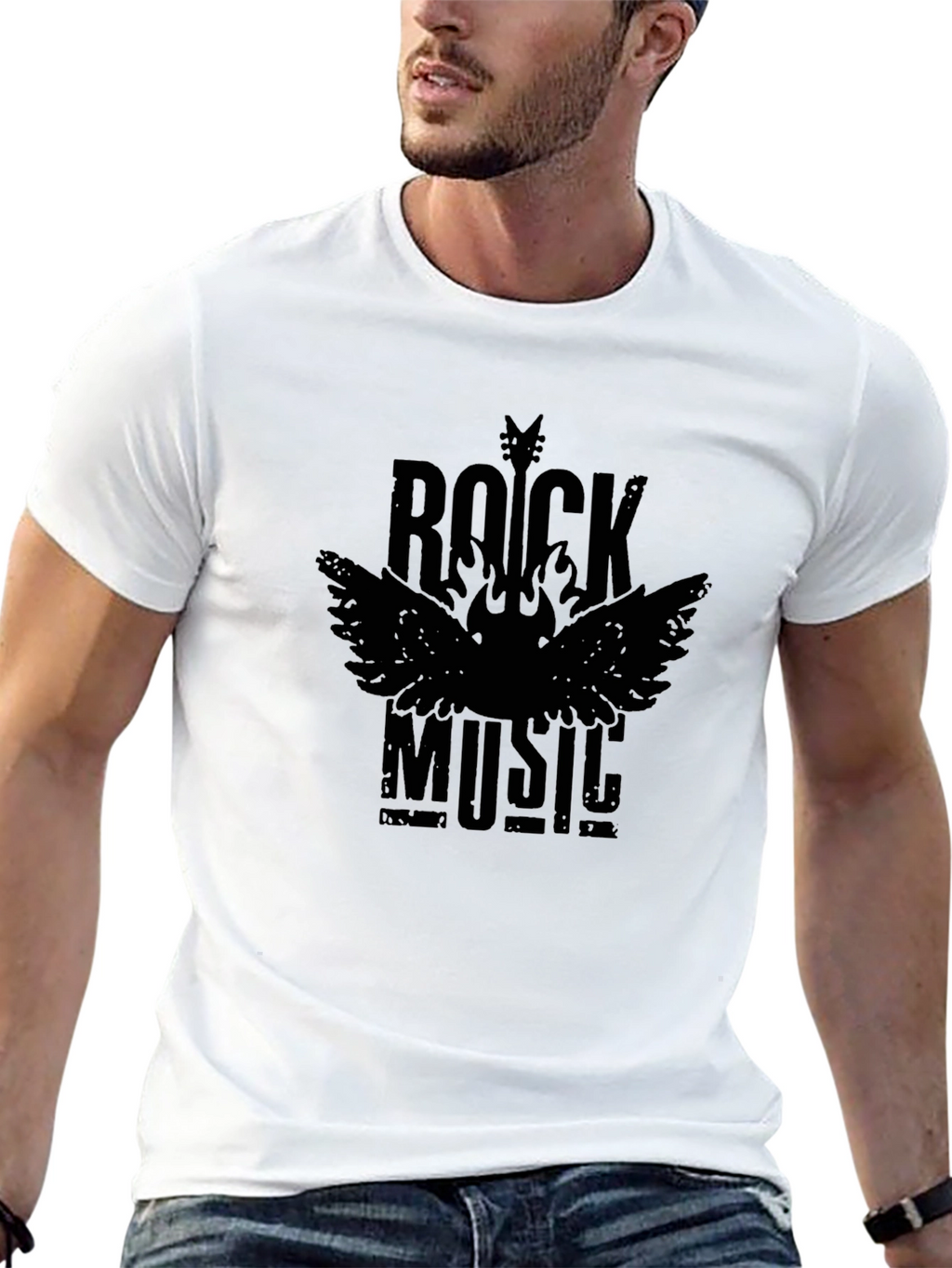 Rock Music Graphic T-Shirt - Stylish Crew Neck Tee
