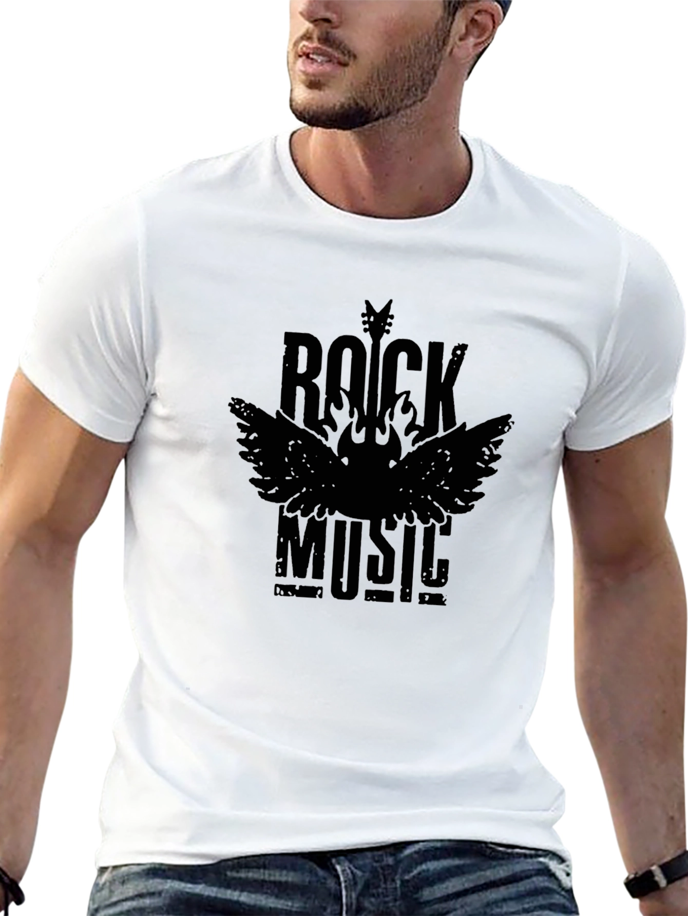 Rock Music Graphic T-Shirt - Stylish Crew Neck Tee