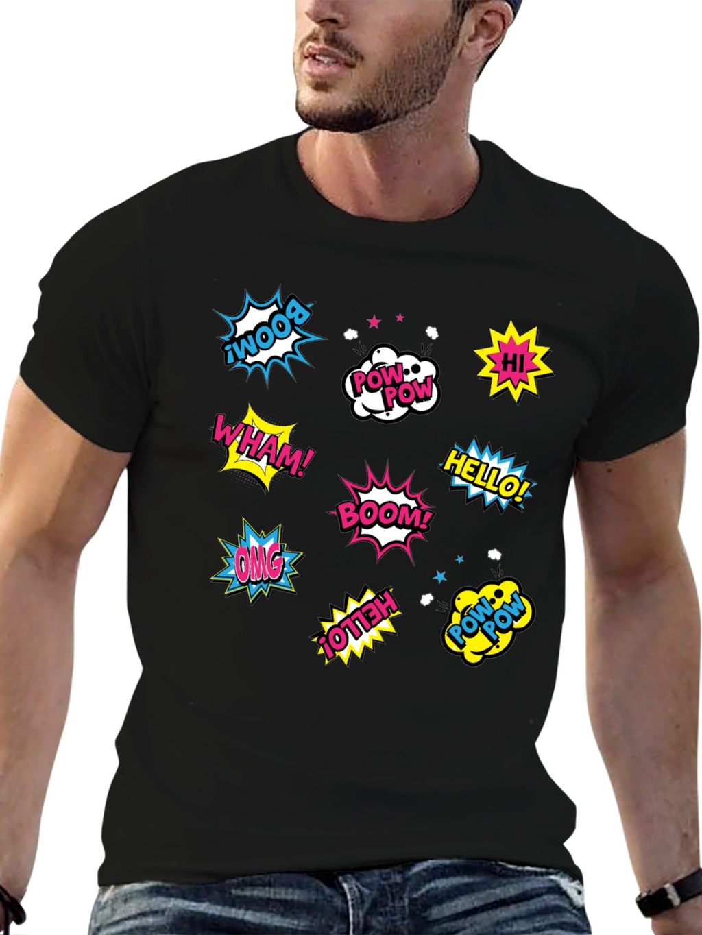 Comic Book Pop Art Black T-Shirt