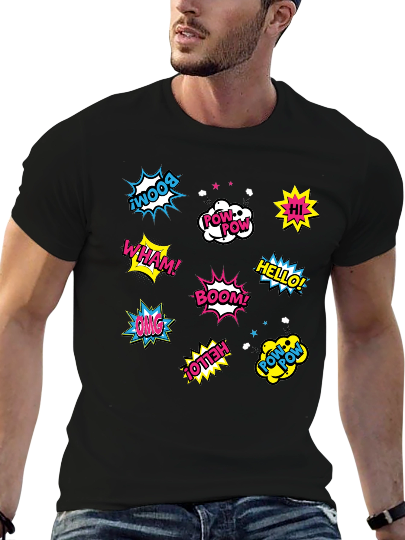 Comic Book Pop Art Black T-Shirt