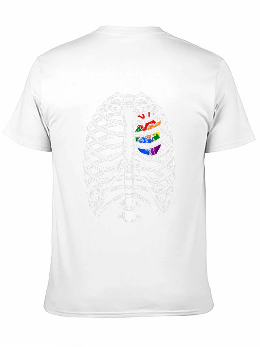 Skeleton Rib Cage with Rainbow Heart Graphic T-Shirt
