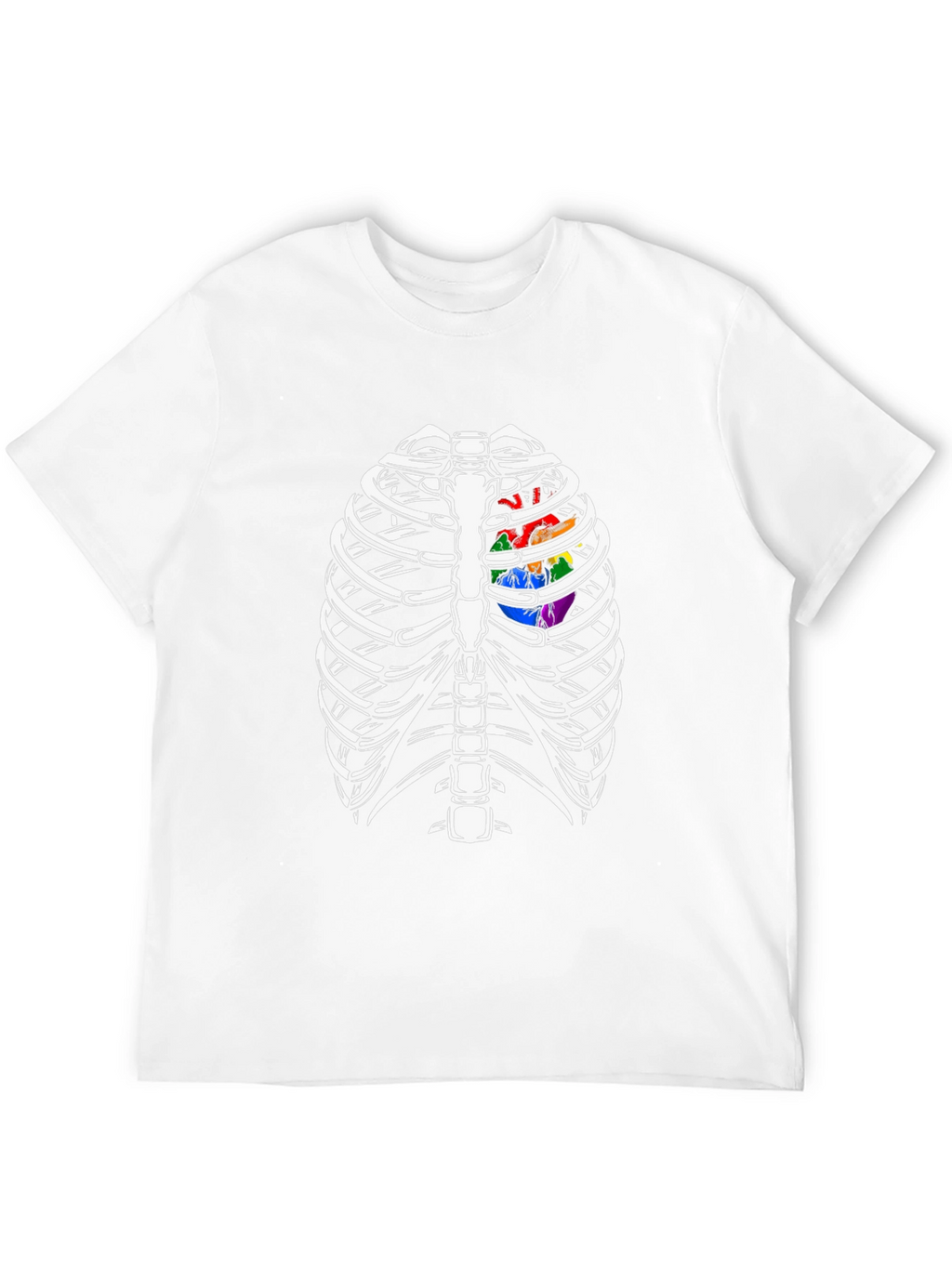 Skeleton Rib Cage with Rainbow Heart Graphic T-Shirt