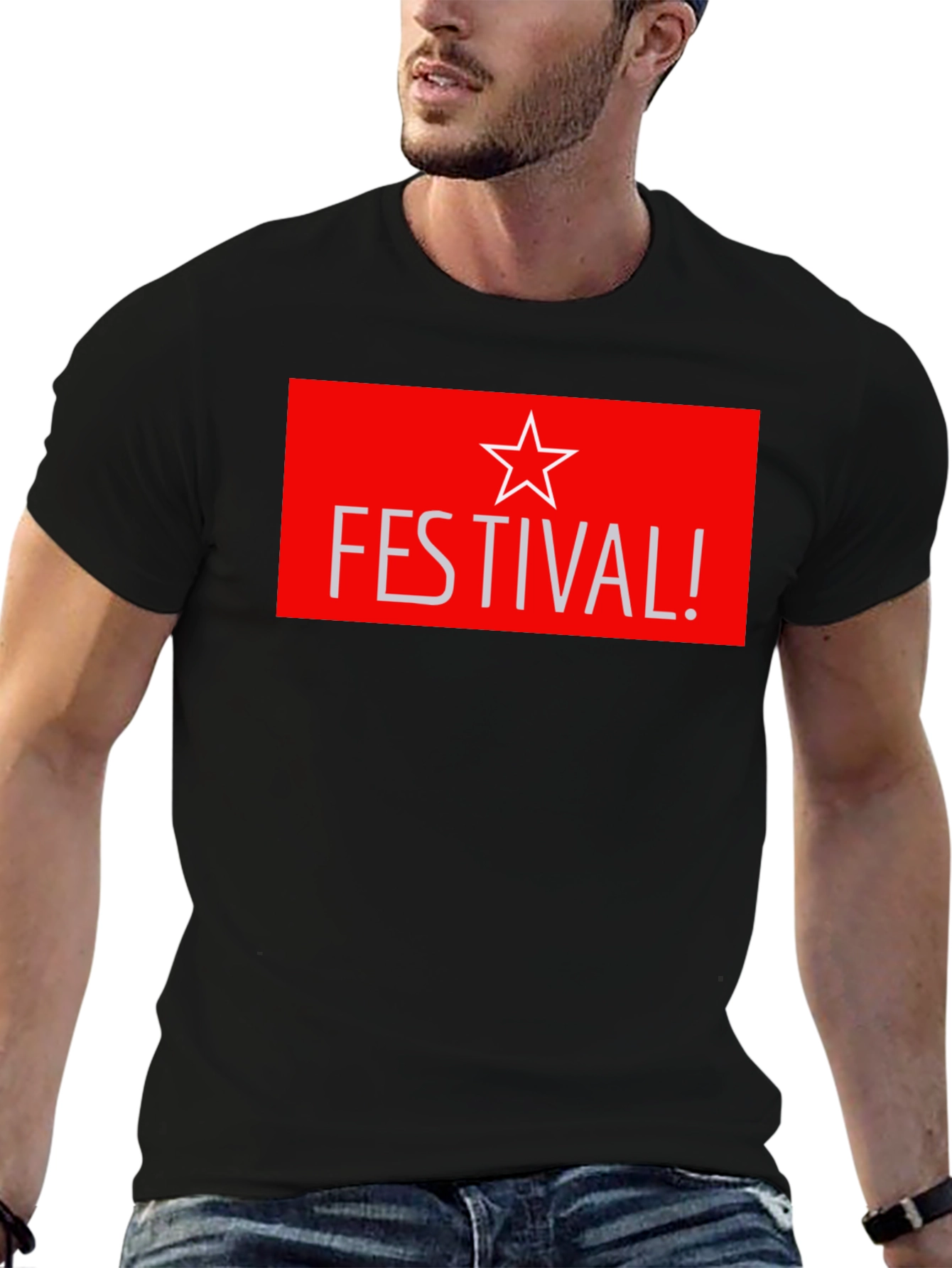 Festival Star Graphic T-Shirt - Stylish Black Tee