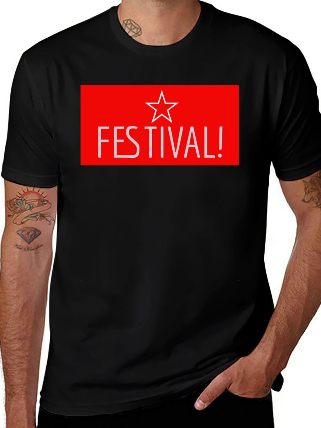 Festival Star Graphic T-Shirt - Stylish Black Tee