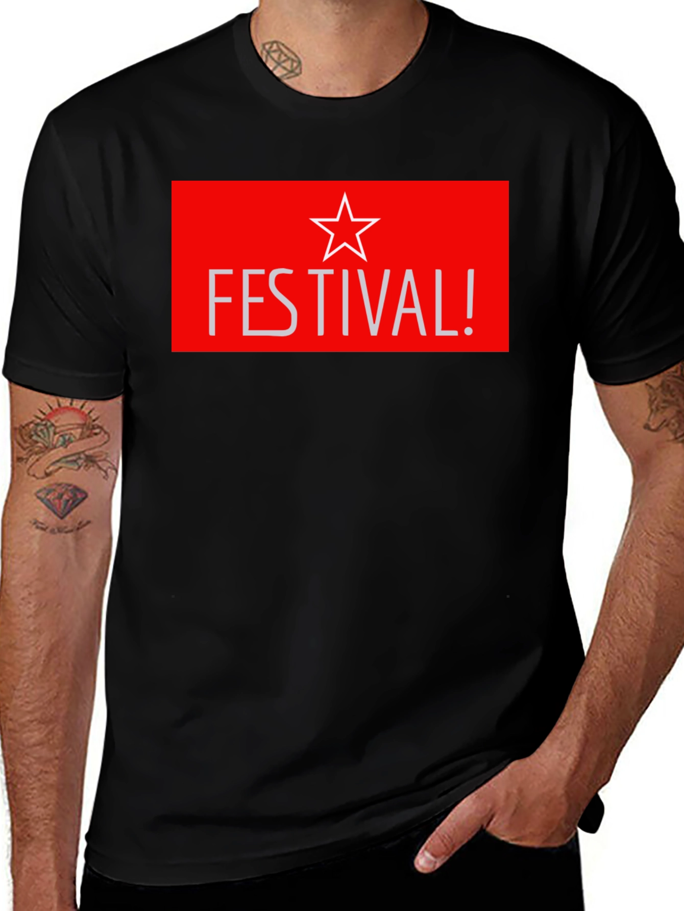 Festival Star Graphic T-Shirt - Stylish Black Tee