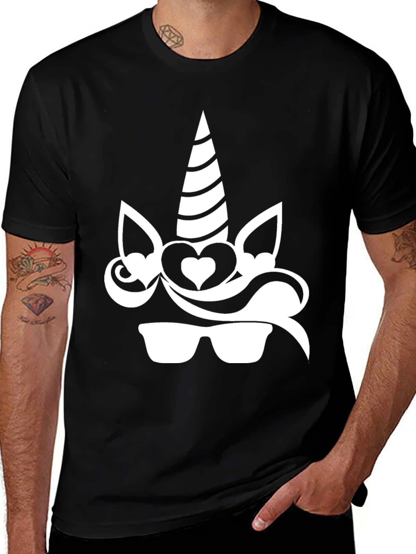 Unicorn Sunglasses Graphic Tee - Black Cotton T-Shirt