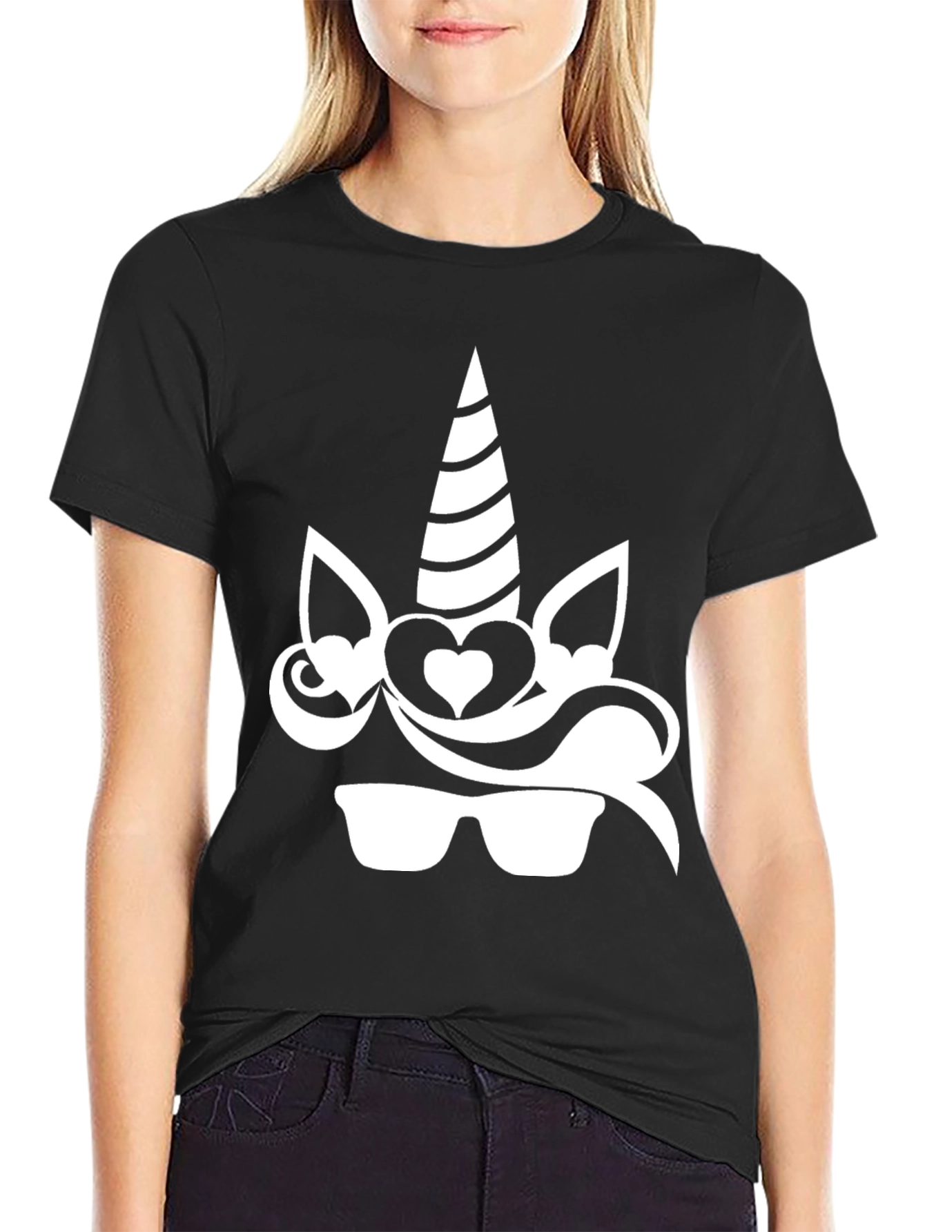 Unicorn Sunglasses Graphic Tee - Black Cotton T-Shirt