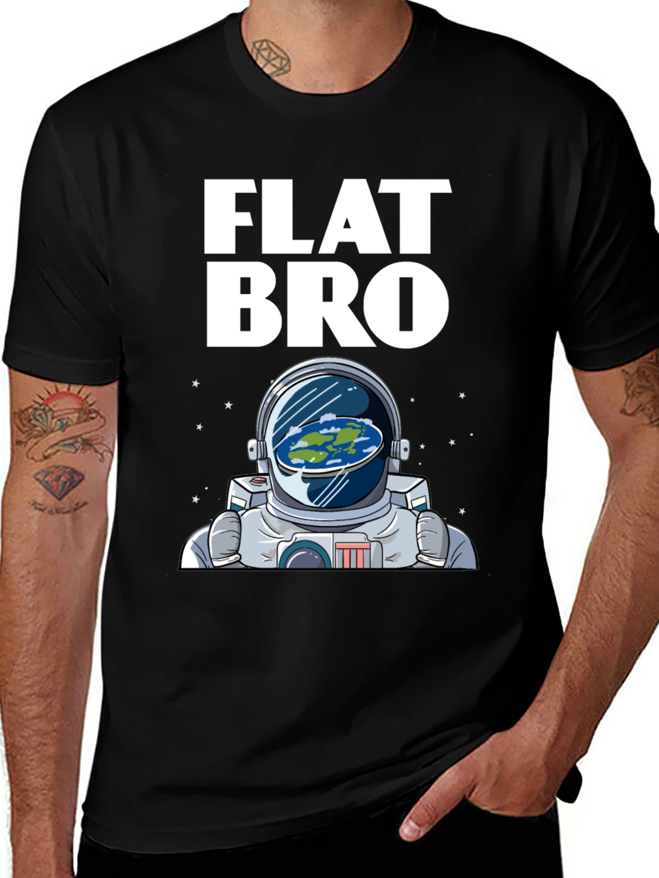 Flat Bro T-Shirt - Astronaut & Flat Earth Design