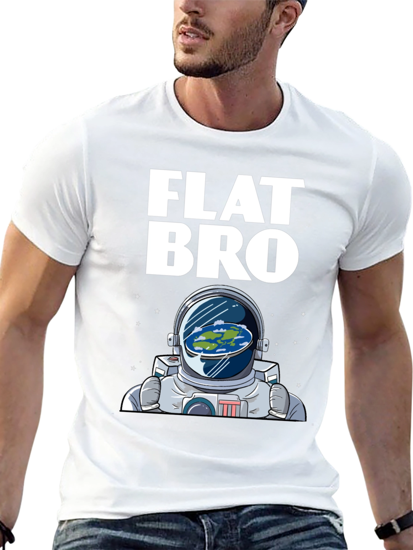 Flat Bro T-Shirt - Astronaut & Flat Earth Design