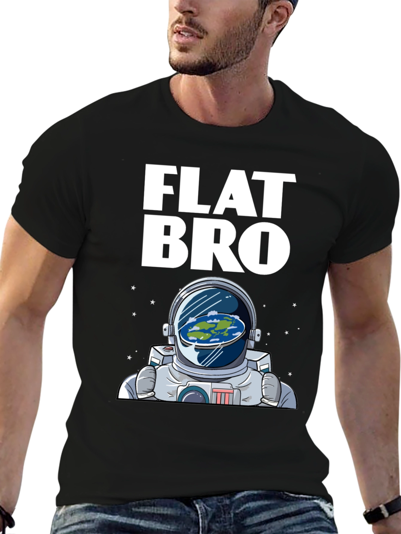 Flat Bro T-Shirt - Astronaut & Flat Earth Design
