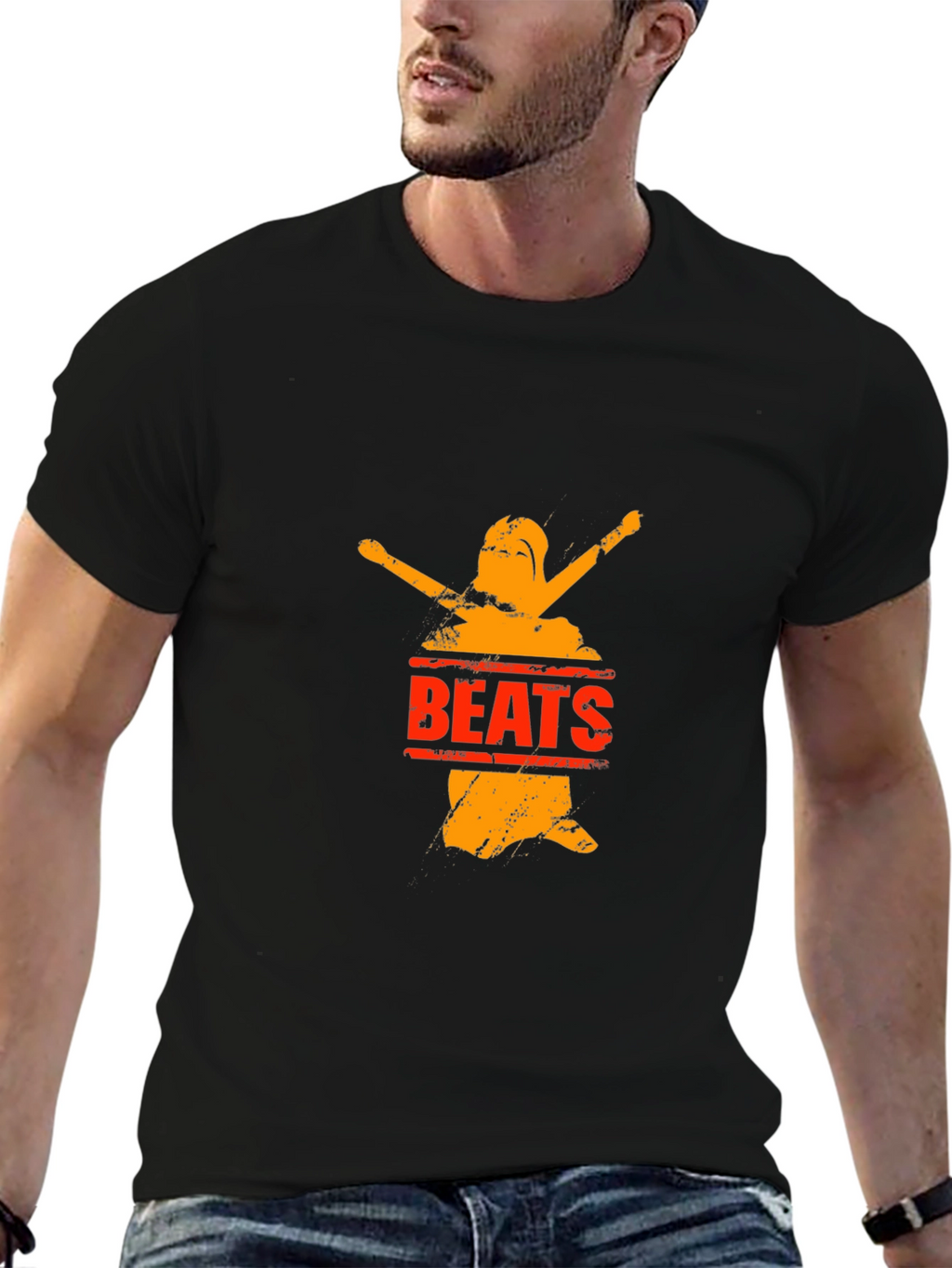 Black Graphic T-Shirt - Beats Design