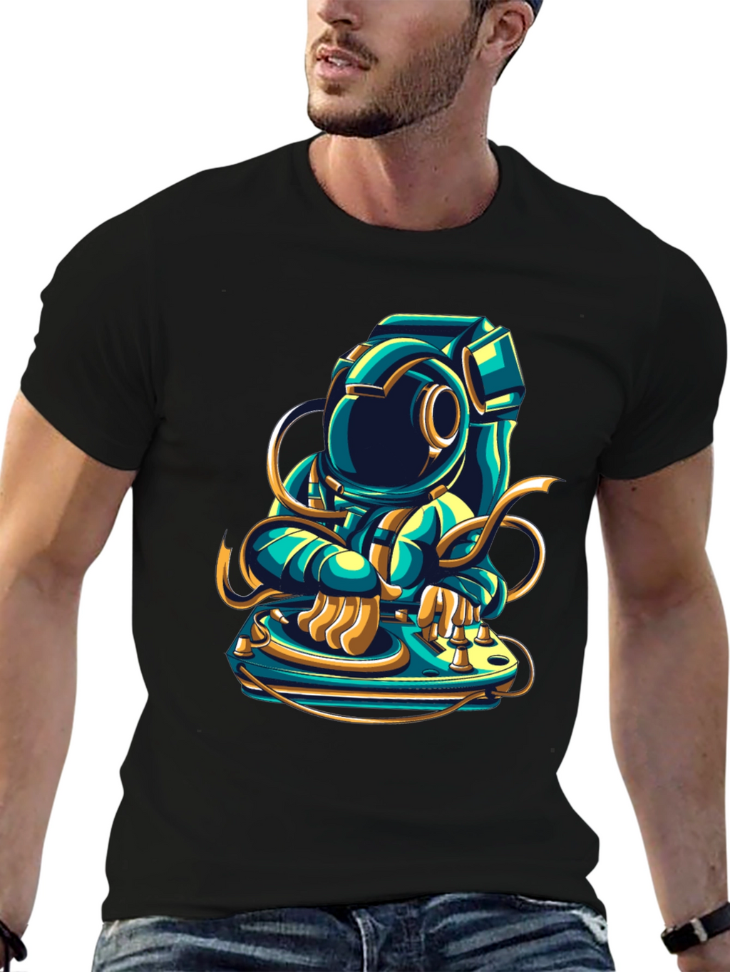 DJ Astronaut Graphic Tee - Cool Space Music Shirt