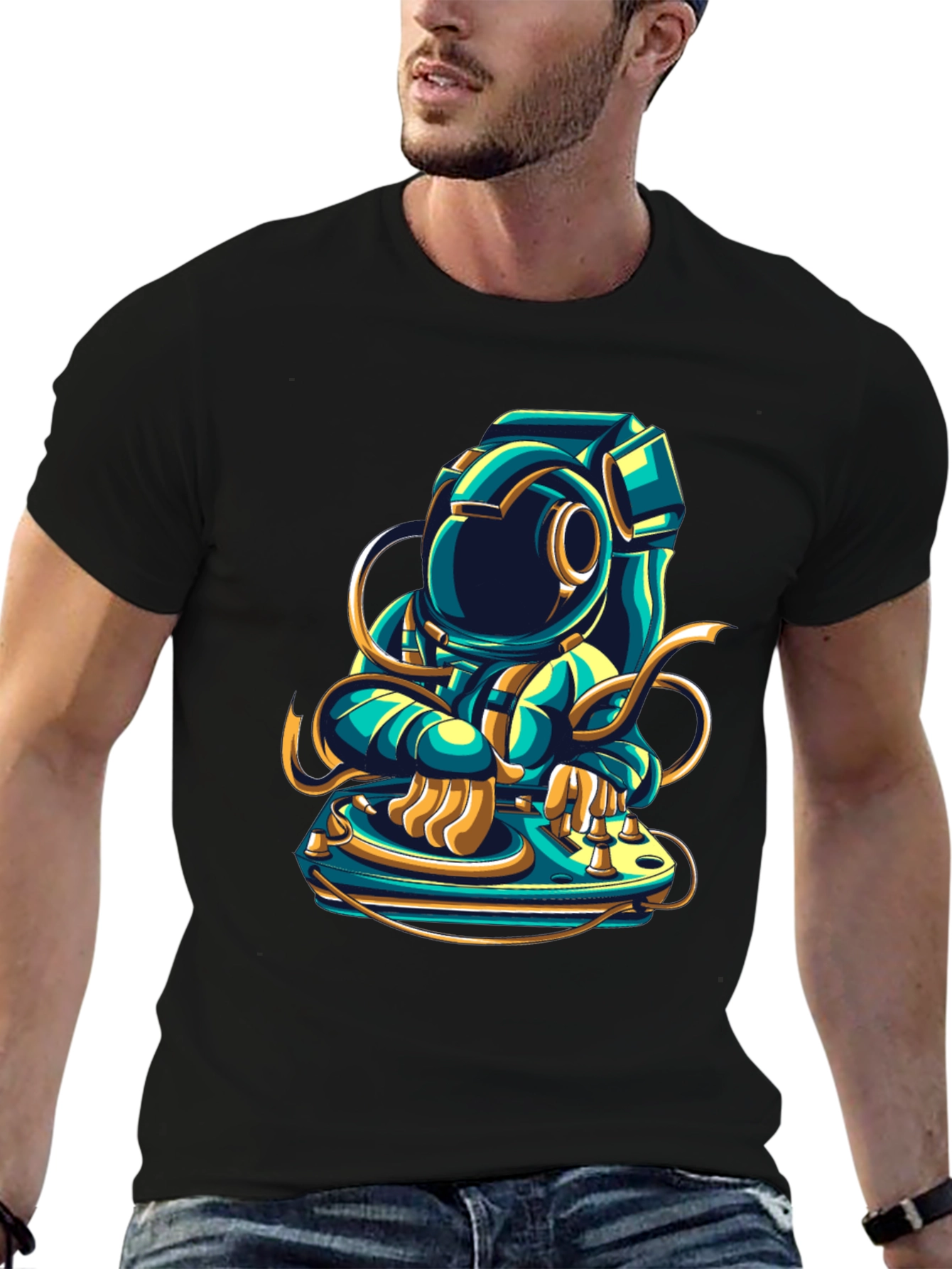 DJ Astronaut Graphic Tee - Cool Space Music Shirt