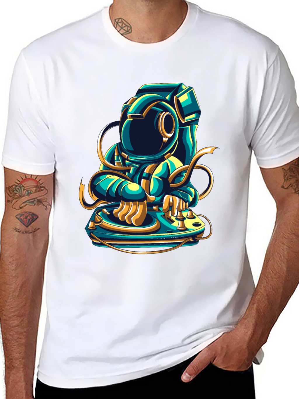 DJ Astronaut Graphic Tee - Cool Space Music Shirt